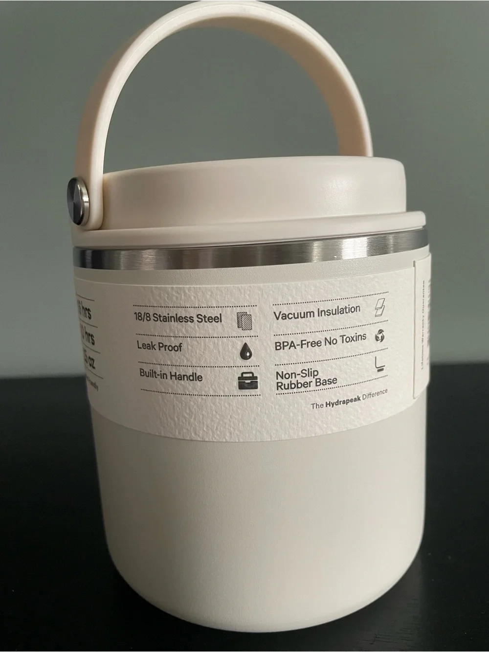 NEW Hydrapeak Food Jar 25oz Stainless Steel Insulated Leak Proof Ivory W Handle
